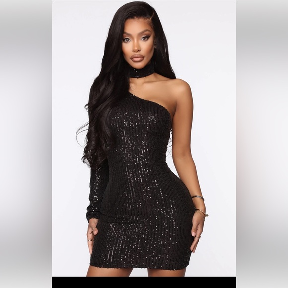 Disco Revolution Sequin Mini Dress - Black - Picture 1 of 3